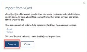 browse the exported vCard file