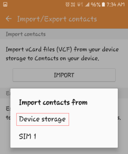 Select the device storage option